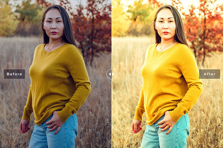 40 پریست لایت روم پرتره و پریست کمرا راو و اکشن فتوشاپ تم سرسبز Arylide Yellow Lightroom Presets