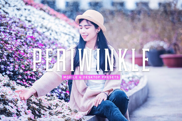 40 پریست لایت روم پرتره و پریست کمرا راو و اکشن فتوشاپ تم شقایق Periwinkle Lightroom Presets V2