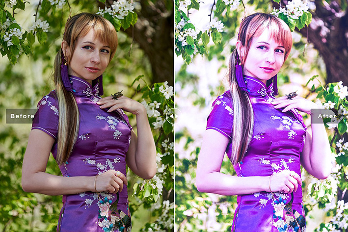 40 پریست لایت روم پرتره و پریست کمرا راو و اکشن فتوشاپ تم فضای باز Purpureus Lightroom Presets