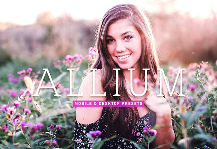 40 پریست لایت روم پرتره و پریست کمرا راو و اکشن فتوشاپ رنگی بنفش Allium Lightroom Presets