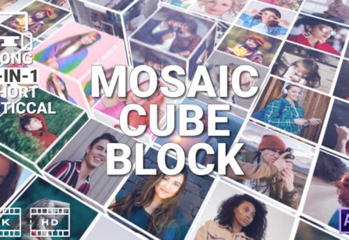 پروژه افتر افکت لوگو رزولوشن 4K با موزیک 2022 افکت مکعب Mosaic Cube Block