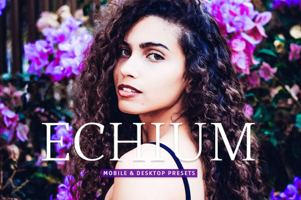 40 پریست لایت روم و پریست کمرا راو و اکشن فتوشاپ تم بنفش Echium Lightroom Presets