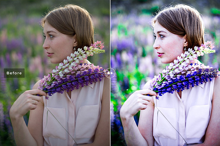 40 پریست لایت روم و پریست کمرا راو و اکشن فتوشاپ تم بنفش Echium Lightroom Presets