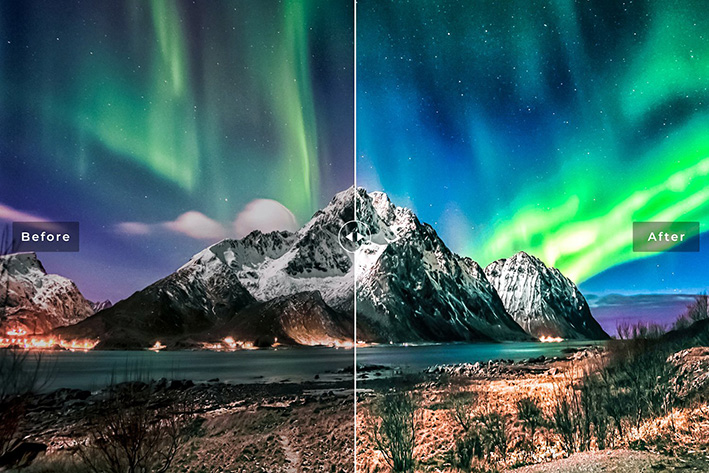 40 پریست لایت روم و پریست کمرا راو و اکشن فتوشاپ طبیعت Aurora Lightroom Presets 40 پریست لایت روم و پریست کمرا راو و اکشن فتوشاپ طبیعت Aurora Lightroom Presets