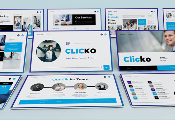 قالب پاورپوینت 2022 و گوگل اسلایدر حرفه ای تم تجاری Clicko Business Presentation PowerPoint Template