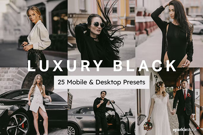 100 پریست لایت روم 2022 و لات رنگی سیاه لوکس Luxury Black Lightroom Presets and LUTs 100 پریست لایت روم 2022 و لات رنگی سیاه لوکس Luxury Black Lightroom Presets and LUTs