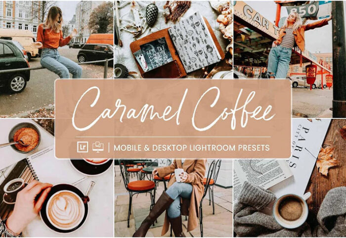 10 پریست لایت روم 2022 حرفه ای تم رنگی شکلاتی Caramel Coffee Preset Collection