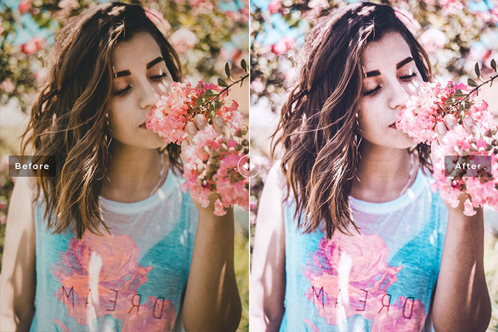 40 پریست لایت روم پرتره و پریست کمرا راو و اکشن فتوشاپ تم بهار Gilliflower Lightroom Presets