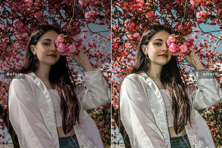 40 پریست لایت روم و پریست کمرا راو و اکشن فتوشاپ تم رنگی گرم Viburnum Lightroom Presets