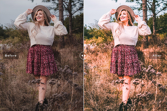 40 پریست لایت روم و پریست کمرا راو و اکشن فتوشاپ تم رنگی گرم Viburnum Lightroom Presets