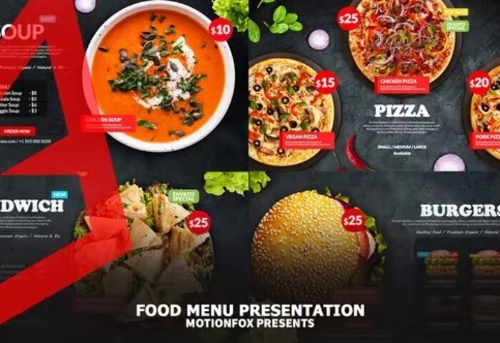 پروژه افتر افکت تبلیغات منوی رستوران Delicious Food Menu Promo Top View