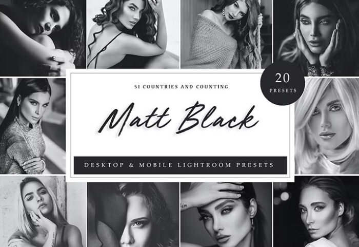 60 پریست لایت روم 2022 حرفه ای تم مات سیاه سفید Lightroom Presets Matte Black