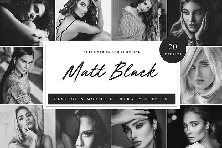 60 پریست لایت روم 2022 حرفه ای تم مات سیاه سفید Lightroom Presets Matte Black 60 پریست لایت روم 2022 حرفه ای تم مات سیاه سفید Lightroom Presets Matte Black