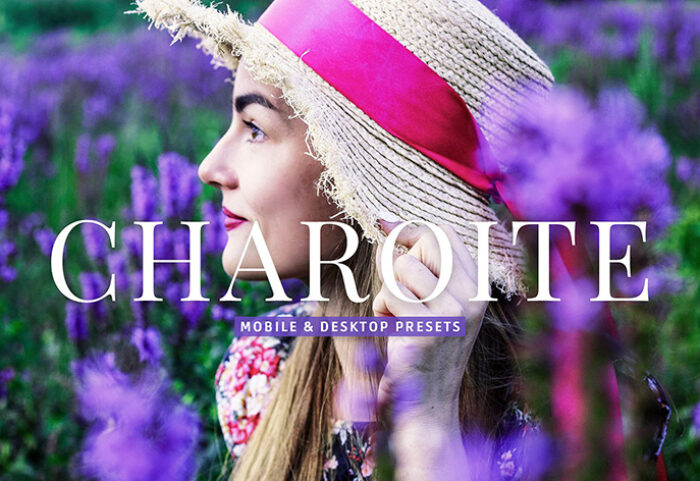 40 پریست لایت روم پرتره و پریست کمرا راو و اکشن فتوشاپ تم بنفش Charoite Lightroom Presets