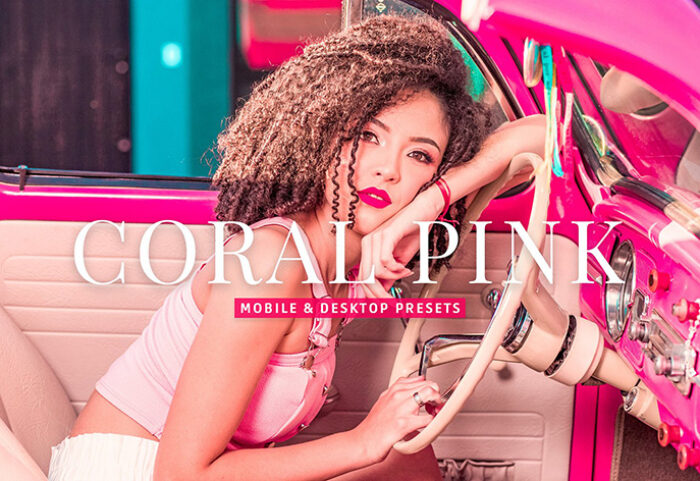 40 پریست لایت روم پرتره و پریست کمرا راو و اکشن فتوشاپ تم صورتی Coral Pink Lightroom Presets